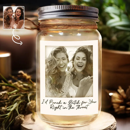 Custom Photo Besties Gray Scale Right In The Throat - Personalized Mason Jar Light