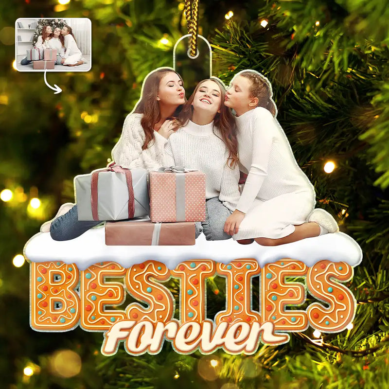 Christmas,Gift For Bestie,Gift For Sisters,Gift For Brothers,Gift For Sibling,Happy,Cousin,Family - Custom Photo Besties Sisters Family Forever Christmas Gingerbread - Personalized Custom Shaped Acrylic Ornament