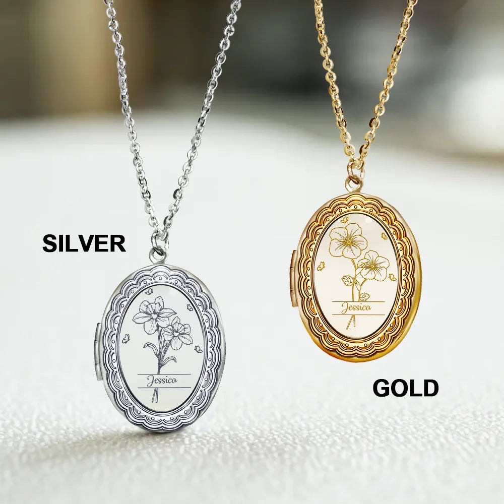 Gift For Mother,Gift For Yourself,Gift For Women,Happy - Custom Photo Birth Month Flower Lovely Bouquet - Personalized Locket Necklace