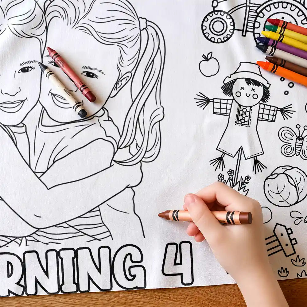 Art Design,Playful,Back To School,Gift For Kids,Photo - Outline Sketch,Icon - Custom Photo Birthday Boy Girl Outline Sketch - Personalized Coloring Tablecloth