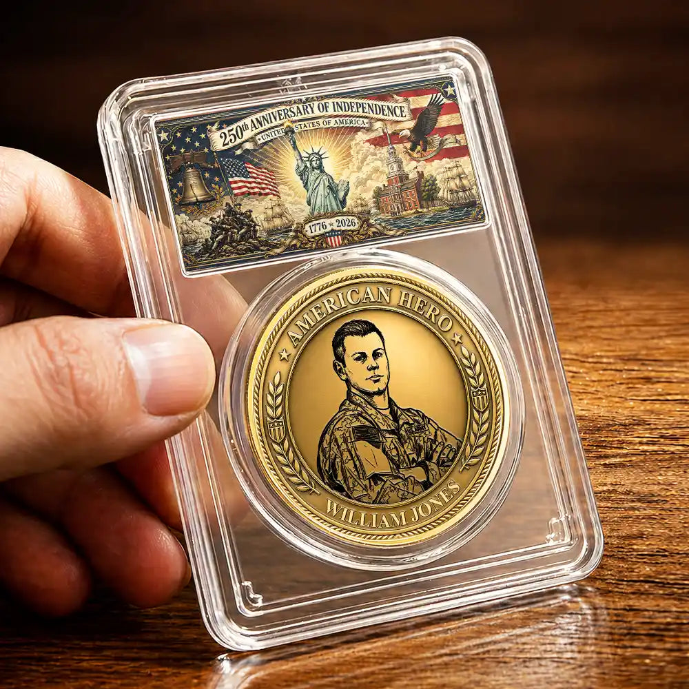 America 250th,Custom Photo,Independence Day,Art Design,Family,Proud,Photo - Pencil Sketch - Bold - Custom Photo Bold Sketch American Hero 250 Years Of Freedom - Personalized Commemorative Keepsake Coin