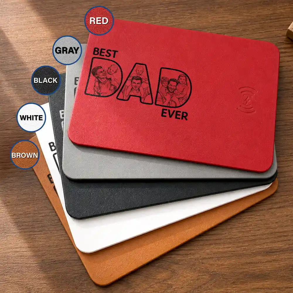 Gift For Husband,Gift For Yourself,Gift For Men,Gift For Father,Non-Eng,Photo - Pencil Sketch (Bold),Cozy - Custom Photo Bold Sketch Best Dad Ever - Personalized Leather Charging Mat
