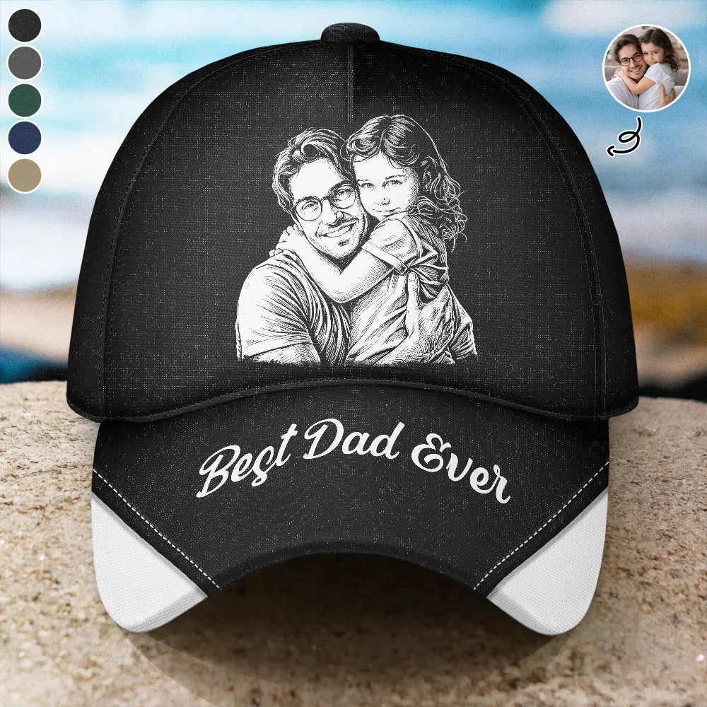 Gift For Father,Custom Photo,Art Design,Proud,Photo - Pencil Sketch - Bold - Custom Photo Bold Sketch Best Dad Grandpa Ever Family Portrait - Personalized Classic Cap