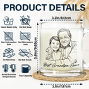 Gift For Father,Gift For Grandpa,Non-Eng,Photo - Pencil Sketch (Bold),Proud - Custom Photo Bold Sketch Best Dad Grandpa Ever Family Portrait - Personalized Glass Mug