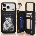 Gift For Father,Gift For Grandpa,Non-Eng,Photo - Pencil Sketch (Bold),Proud - Custom Photo Bold Sketch Best Dad Grandpa Ever Family Portrait - Personalized Leather Flip Wallet Phone Case