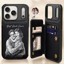 Gift For Father,Gift For Grandpa,Non-Eng,Photo - Pencil Sketch (Bold),Proud - Custom Photo Bold Sketch Best Dad Grandpa Ever Family Portrait - Personalized Leather Flip Wallet Phone Case