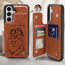 Gift For Father,Gift For Grandpa,Non-Eng,Photo - Pencil Sketch (Bold),Proud - Custom Photo Bold Sketch Best Dad Grandpa Ever Family Portrait - Personalized Leather Flip Wallet Phone Case