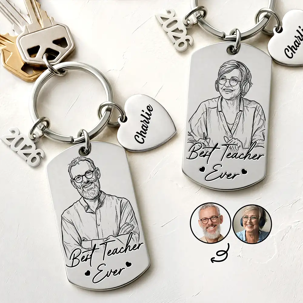 Art Design,Teacher,Back To School,Proud,Retirement,Photo - Pencil Sketch - Bold - Custom Photo Bold Sketch Best Teacher Ever - Personalized Stainless Steel Keychain