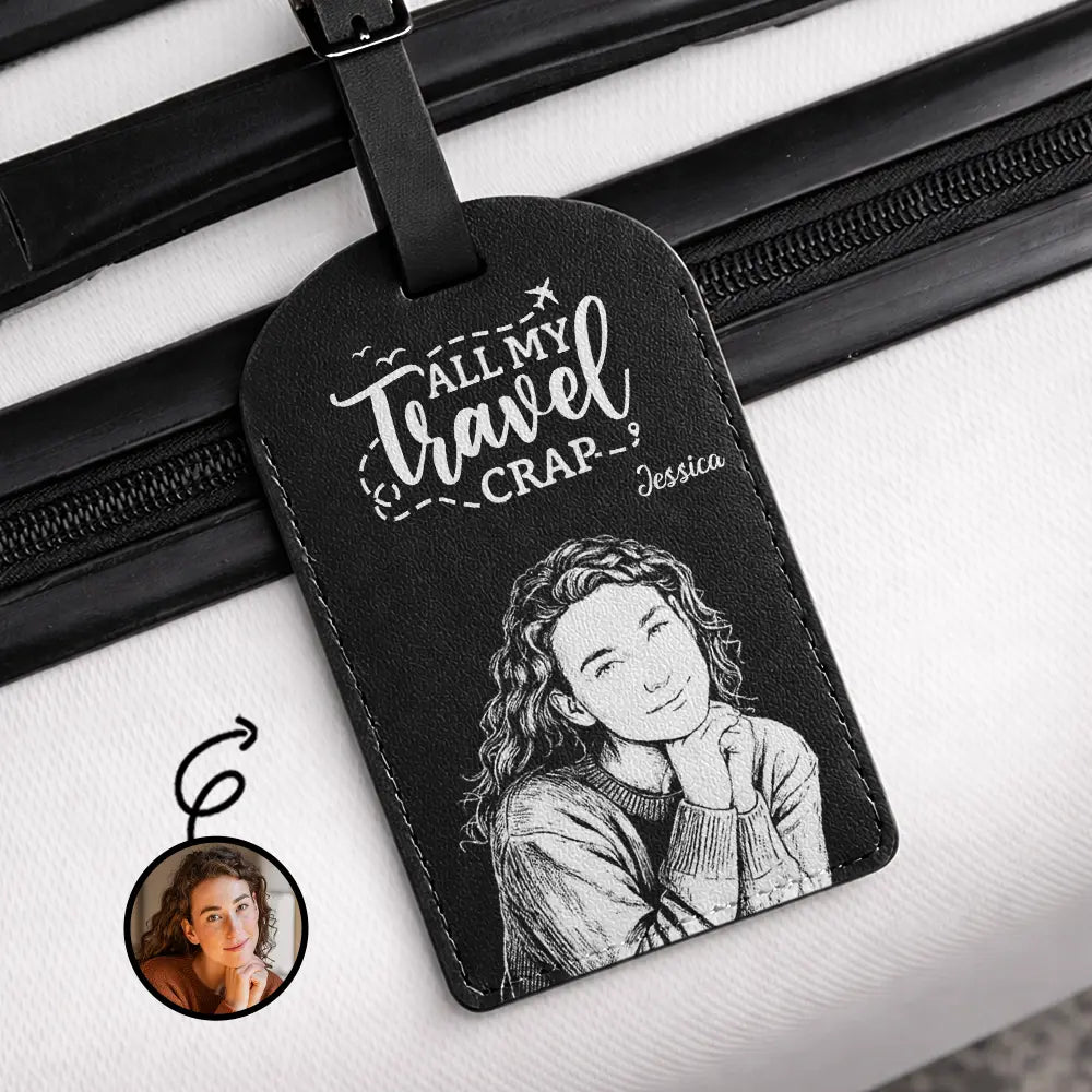 Custom Photo, Beach, Art Design, Summer, Pet Lovers, Playful, Photo - Pencil Sketch - Bold - Custom Photo Bold Sketch Couple Besties Dog Cat Funny Portrait - Personalized Leather Luggage Tag