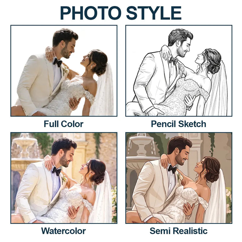 Custom Photo, Art Design, Gift For Couples, Wedding, Romantic, Photo - Pencil Sketch - Bold - Custom Photo Bold Sketch Couples Wedding Engaged Bachelor Party - Personalized Vertical Banner