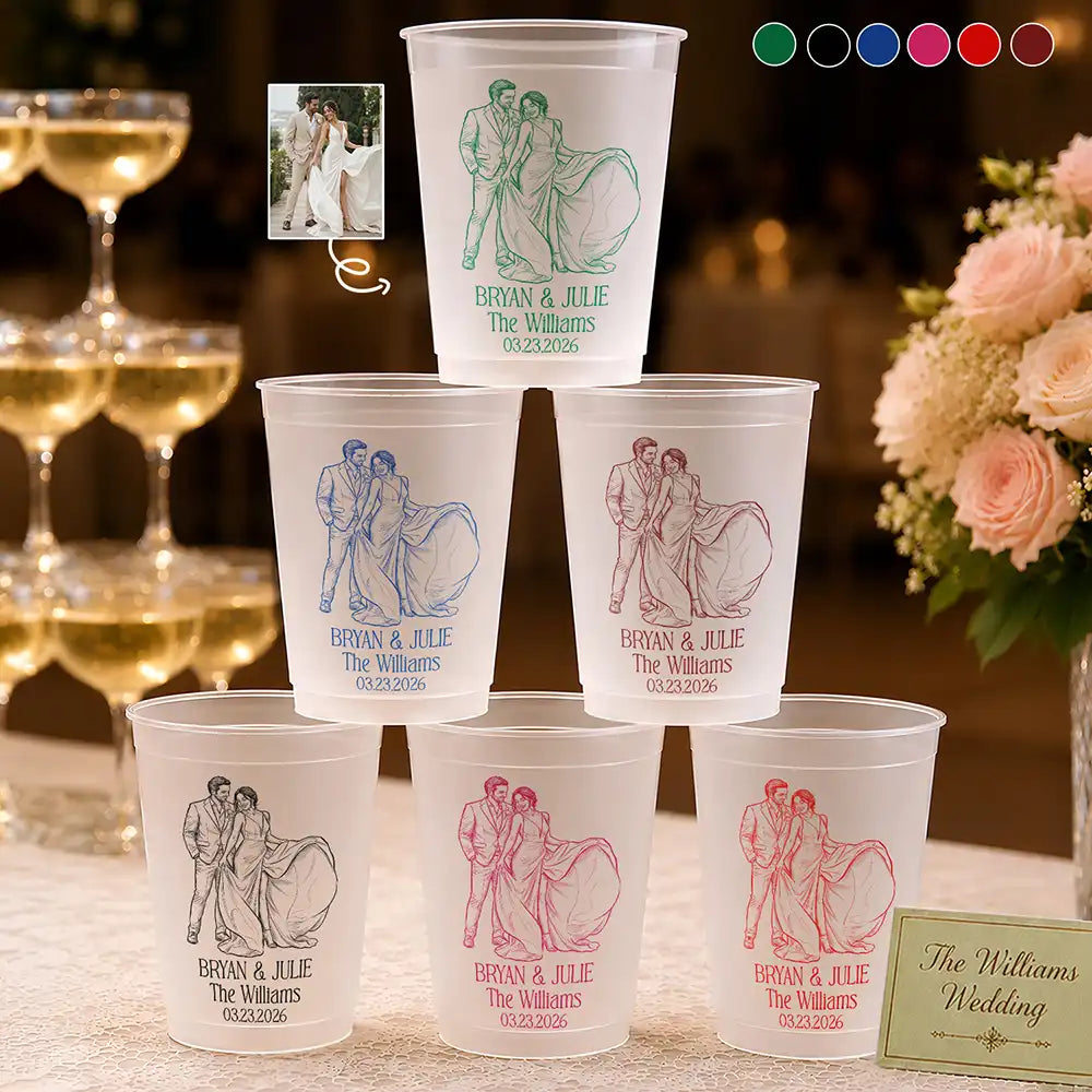 Gift For Couples,Married Couple,Custom Photo,Art Design,Top Market,Wedding,Romantic,Photo - Pencil Sketch - Bold - Custom Photo Bold Sketch Couples Wedding Engaged Bachelor Party - Personalized Frosted Cups