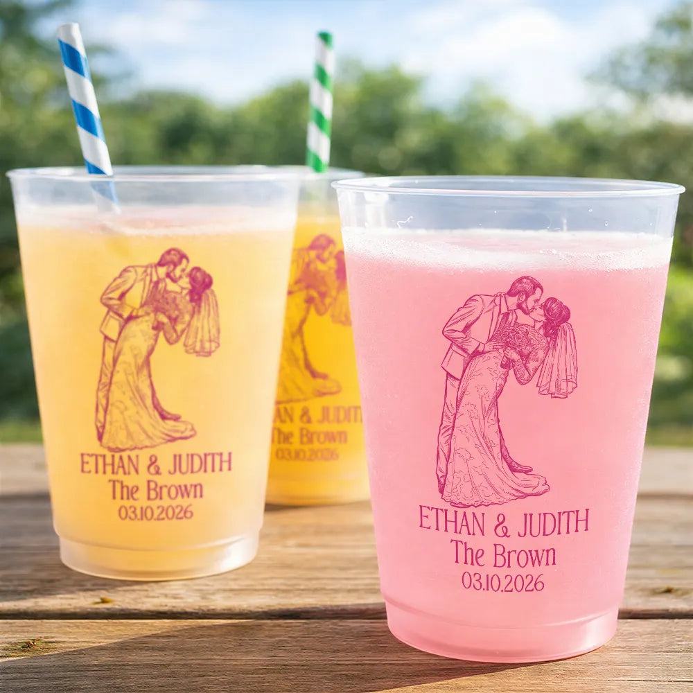 Gift For Couples,Married Couple,Custom Photo,Art Design,Top Market,Wedding,Romantic,Photo - Pencil Sketch - Bold - Custom Photo Bold Sketch Couples Wedding Engaged Bachelor Party - Personalized Frosted Cups