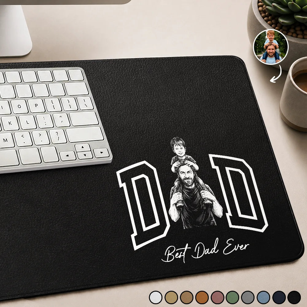Custom Photo Bold Sketch Dad Papa Mom I Love You - Personalized Leather Desk Mat