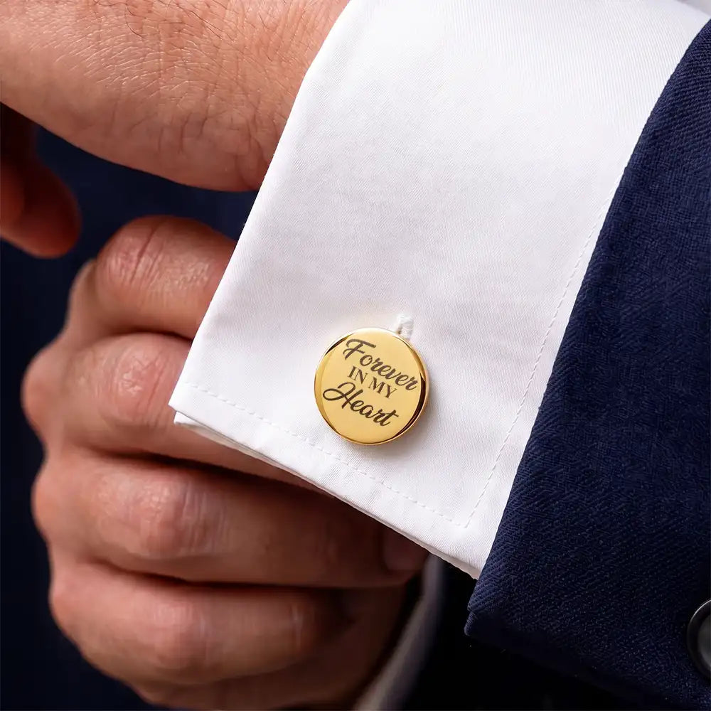 Art Design,Sentimental,Pet Lovers,Memorial,Photo - Pencil Sketch - Bold - Custom Photo Bold Sketch Forever In My Heart Memorial - Personalized Circular Cufflinks