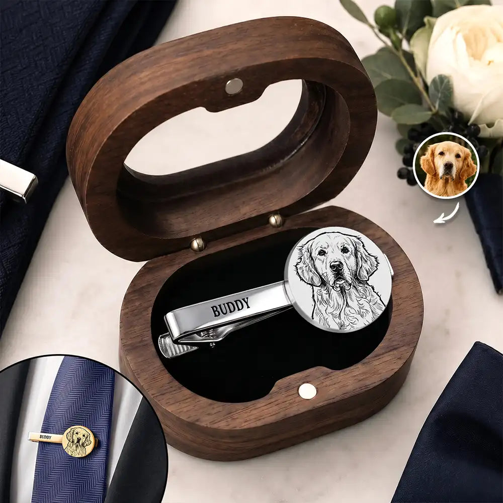 Art Design, Sentimental, Pet Lovers, Photo - Pencil Sketch - Bold - Custom Photo Bold Sketch Forever In My Heart Memorial - Personalized Tie Clip