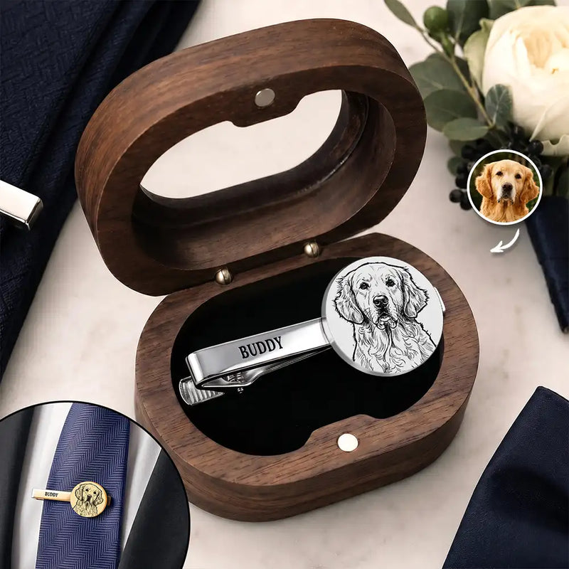 Art Design, Sentimental, Pet Lovers, Photo - Pencil Sketch - Bold - Custom Photo Bold Sketch Forever In My Heart Memorial - Personalized Tie Clip
