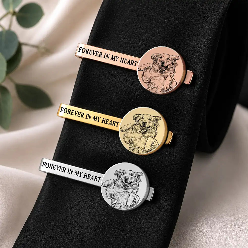 Art Design, Sentimental, Pet Lovers, Photo - Pencil Sketch - Bold - Custom Photo Bold Sketch Forever In My Heart Memorial - Personalized Tie Clip