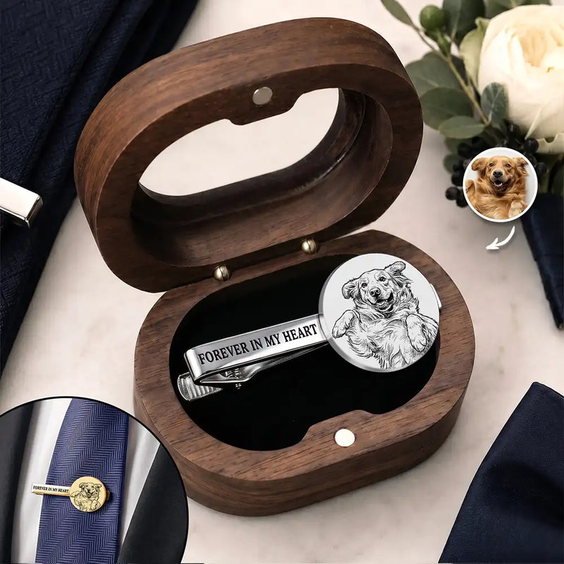 Art Design, Sentimental, Pet Lovers, Photo - Pencil Sketch - Bold - Custom Photo Bold Sketch Forever In My Heart Memorial - Personalized Tie Clip