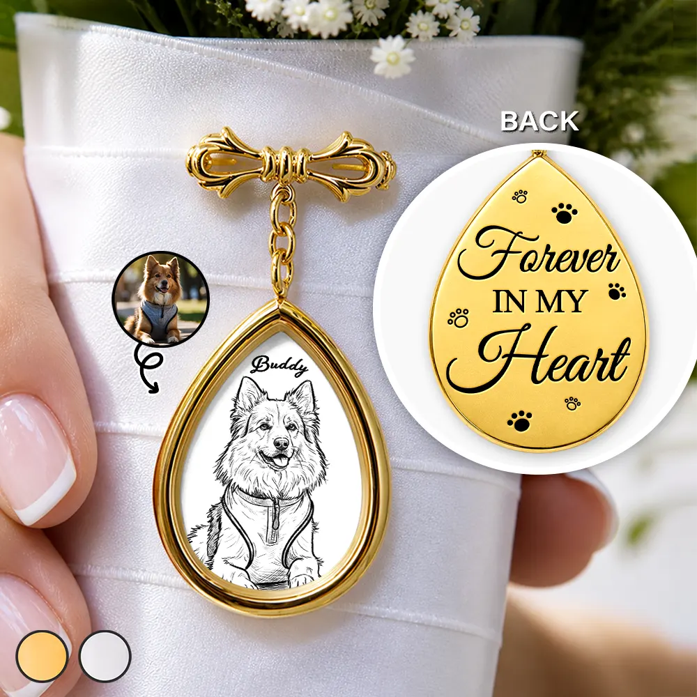 Custom Photo Bold Sketch Forever In My Heart Memorial Portrait - Personalized Teardrop Pin