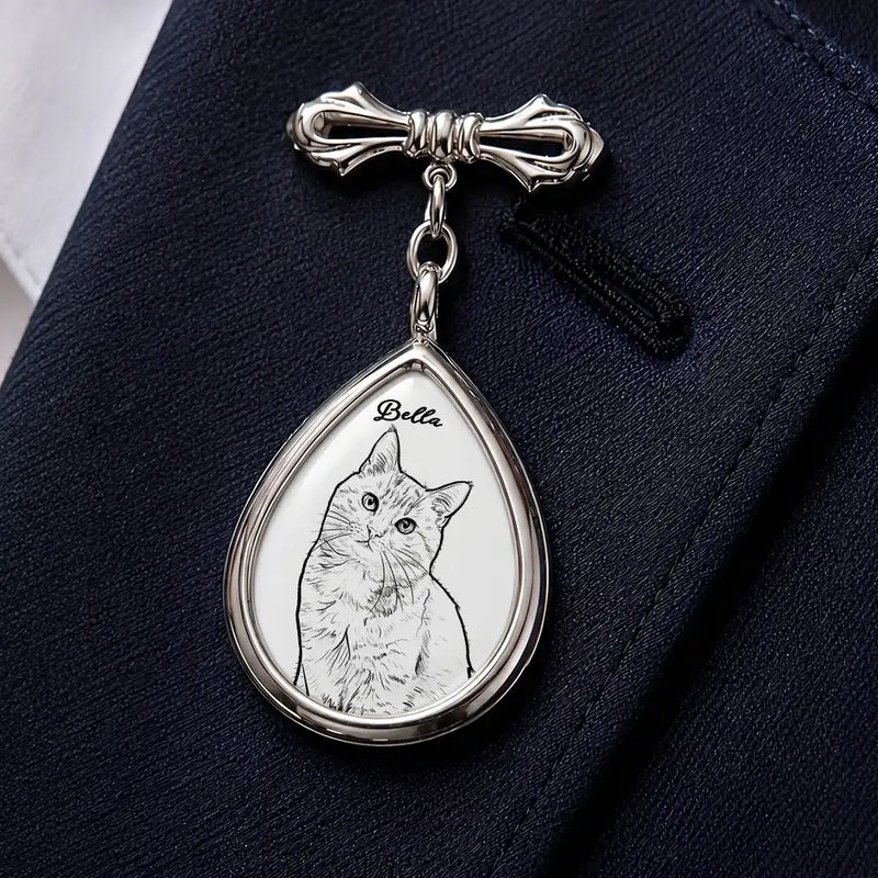 Art Design, Custom Photo, Sympathetic, Gift For Yourself, Wedding, Photo - Pencil Sketch - Bold - Custom Photo Bold Sketch Forever In My Heart Memorial Portrait - Personalized Teardrop Pin