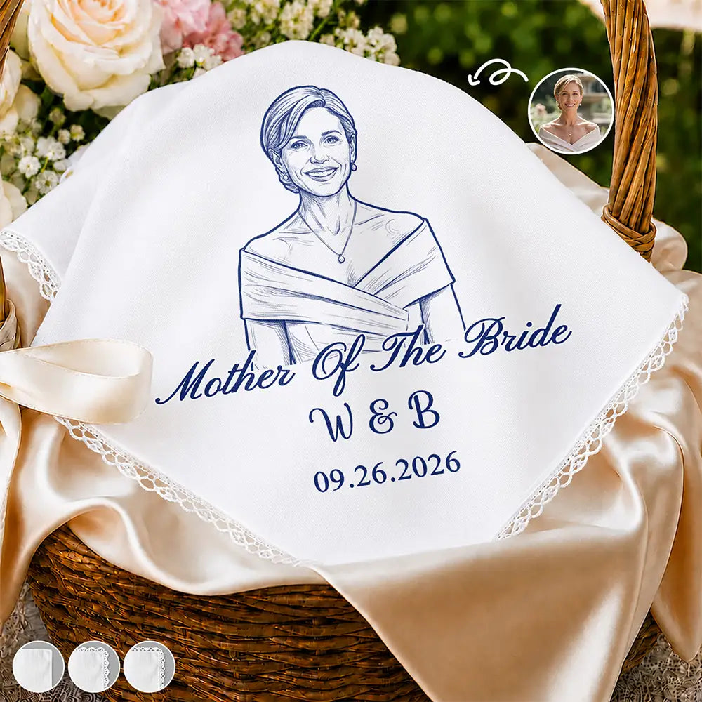 Custom Photo Bold Sketch Mother Of The Bride Groom Keepsake - Personalized Handkerchief