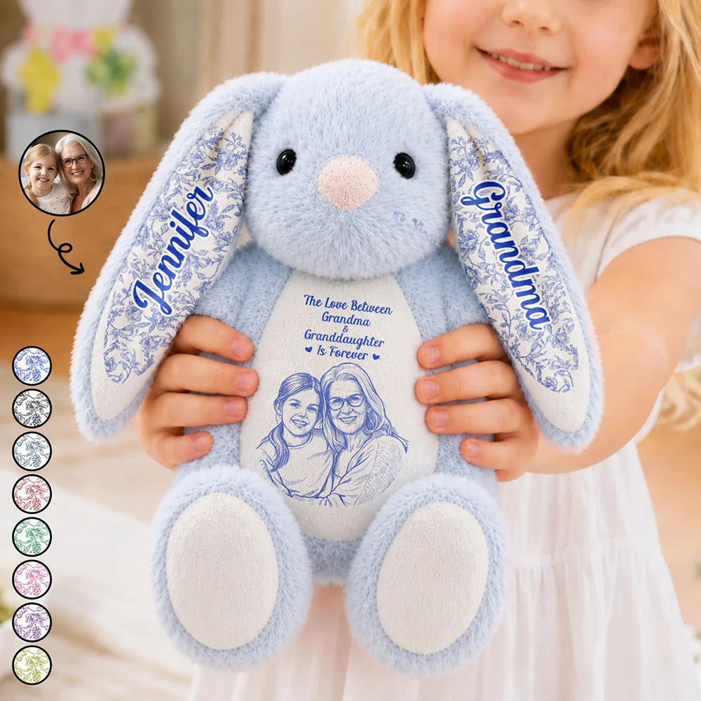 Adorable, Art Design, Gift For Grandkids, Gift For Granddaughter, Photo - Pencil Sketch - Bold - Custom Photo Bold Sketch The Love Between Grandma And Granddaughter Is Forever - Personalized Soft Toy Bunny