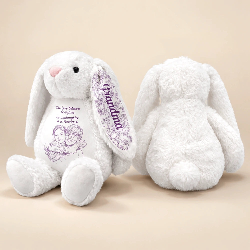 Adorable, Art Design, Gift For Grandkids, Gift For Granddaughter, Photo - Pencil Sketch - Bold - Custom Photo Bold Sketch The Love Between Grandma And Granddaughter Is Forever - Personalized Soft Toy Bunny