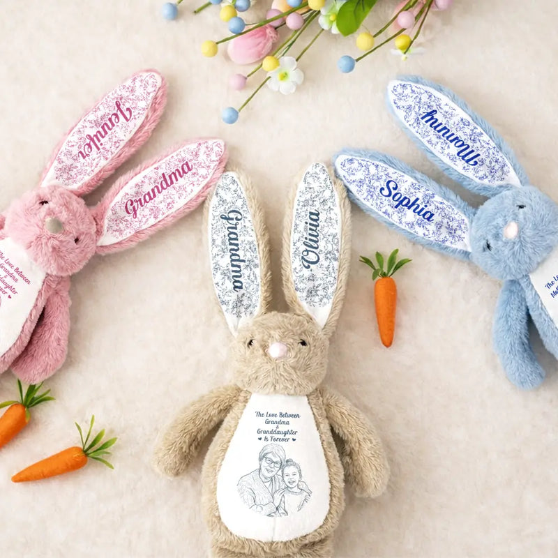 Adorable, Art Design, Gift For Grandkids, Gift For Granddaughter, Photo - Pencil Sketch - Bold - Custom Photo Bold Sketch The Love Between Grandma And Granddaughter Is Forever - Personalized Soft Toy Bunny