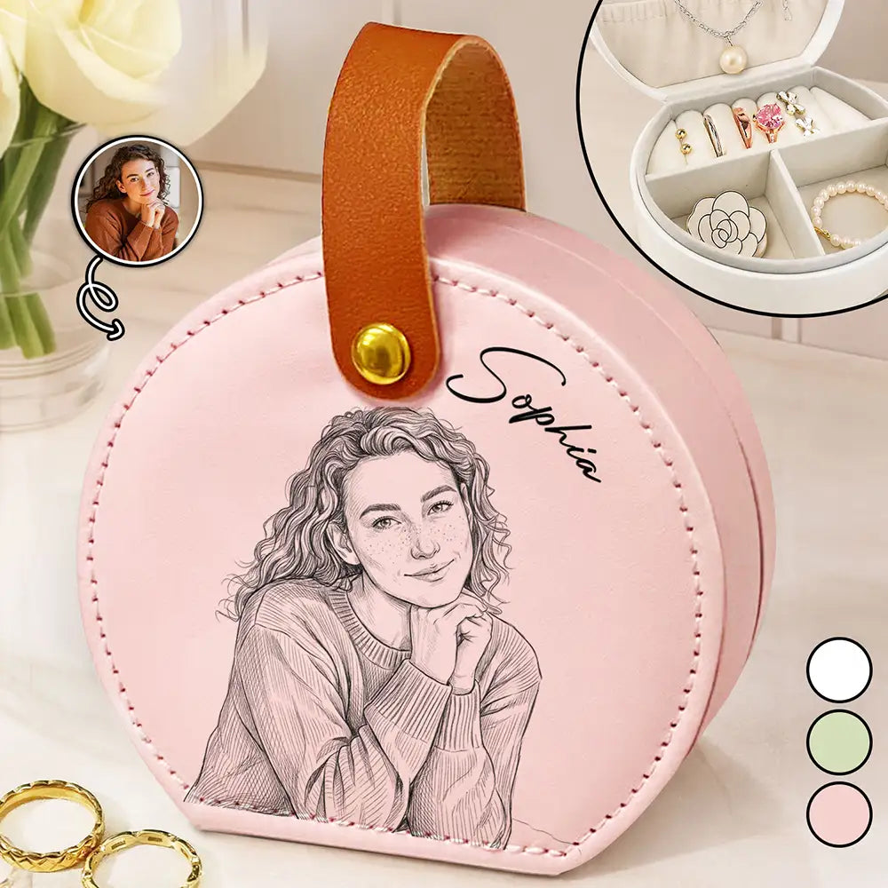 Custom Photo Bold Sketch Woman Besties Dog Cat Portrait - Personalized Jewelry Box With Handle