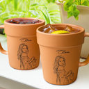 Gardening, Custom Photo, Art Design, Summer, Pet Lovers, Playful, Photo - Pencil Sketch - Bold - Custom Photo Bold Sketch Woman Man Dog Cat Funny Portrait - Personalized Plant Pot Ceramic Mug