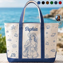 Art Design,Beach,Gift For Yourself,Gift For Women,Photo - Pencil Sketch - Bold,Happy - Custom Photo Bold Sketch Woman Portrait Summer Vibes - Personalized Fabric Tote Bag