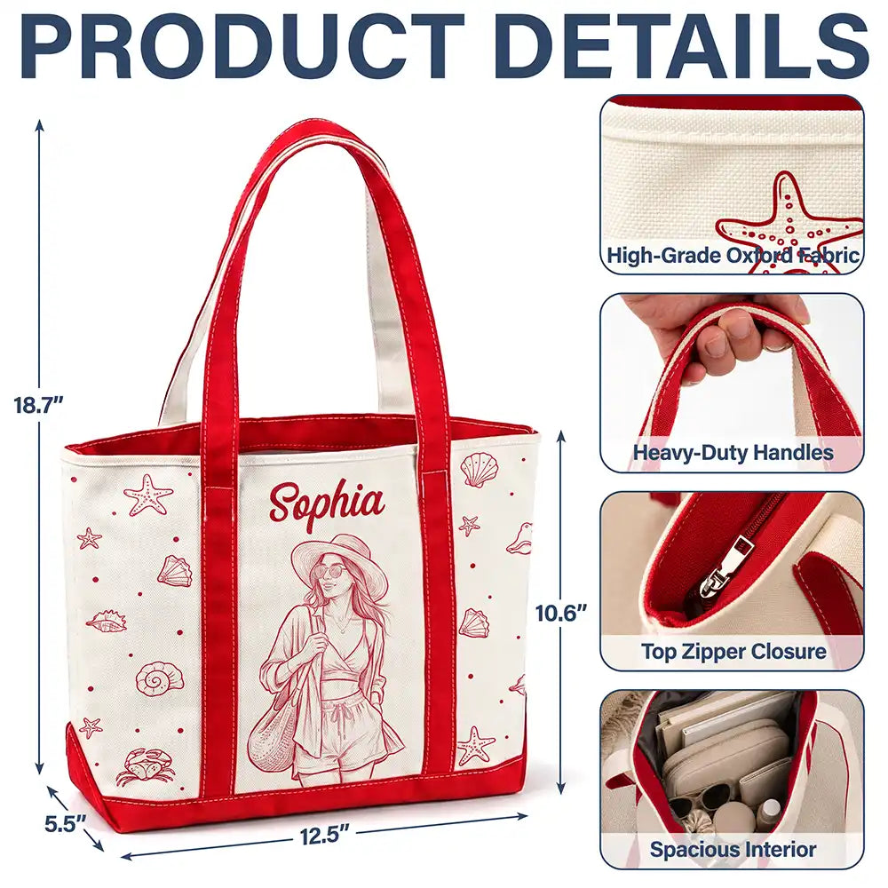 Art Design,Beach,Gift For Yourself,Gift For Women,Photo - Pencil Sketch - Bold,Happy - Custom Photo Bold Sketch Woman Portrait Summer Vibes - Personalized Fabric Tote Bag