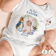 Gift For Kids,Grandma - Grandkids,Gift For Grandkids,Dad - Children,Mom - Children,Easter,Happy,New baby - Custom Photo Bunny First Easter - Personalized Baby Onesie