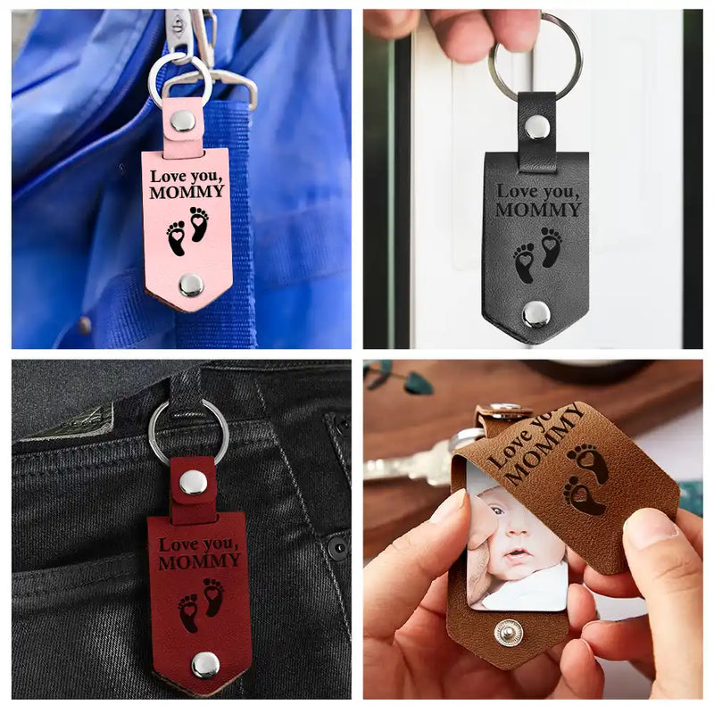 Gift For Father, New Dad, New baby, Love, Custom Photo - Custom Photo Calendar The Day You Became My Daddy Drive Safe - Personalized Leather Photo Keychain