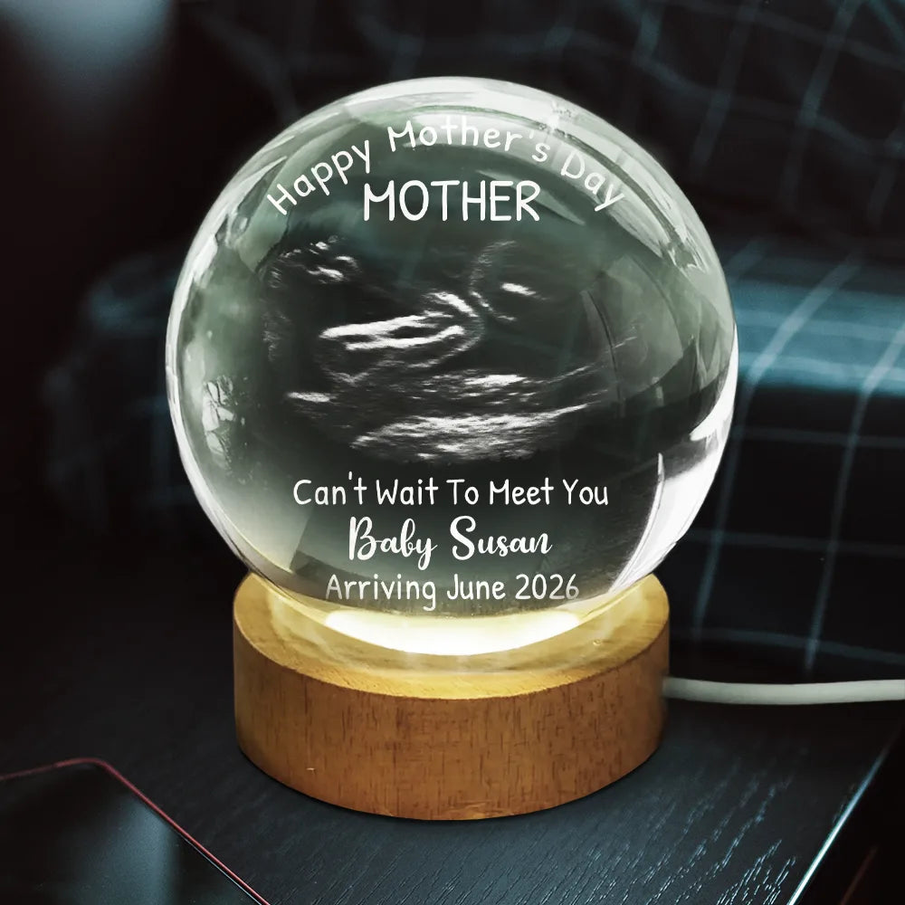 Custom Photo,New Mom,New baby,Love - Custom Photo Can't Wait To Meet You The Bump - Personalized Crystal Globe Lamp