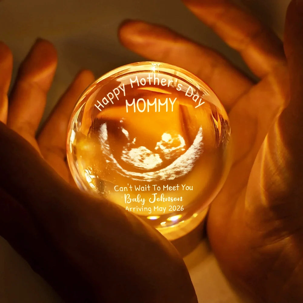 Custom Photo,New Mom,New baby,Love - Custom Photo Can't Wait To Meet You The Bump - Personalized Crystal Globe Lamp