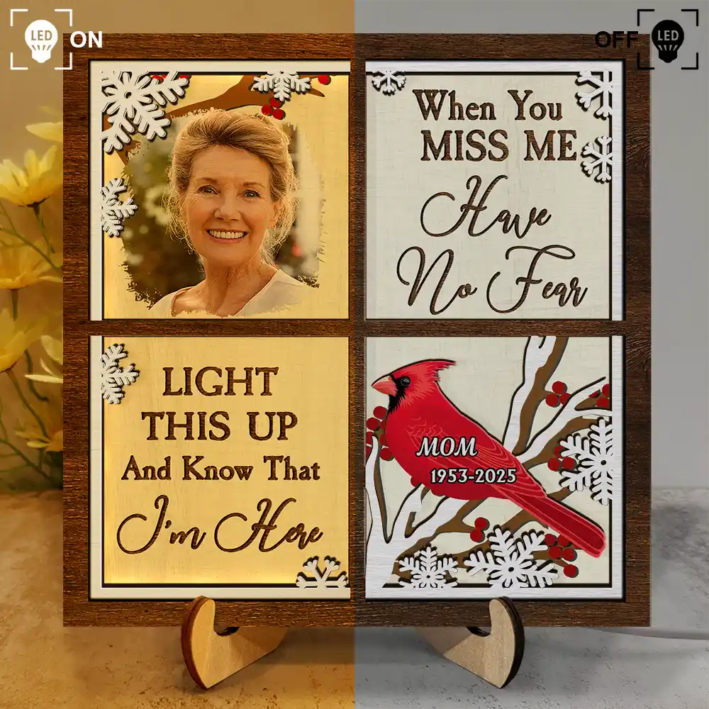 Gift For Yourself, Gift For Women, Gift For Men, Memorial, Sad, Gift For Son, Gift For Daughter - Custom Photo Cardinal They Fly Beside Us - Personalized LED Light Wooden Plaque