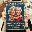Custom Photo, Art Design, Gift For Couples, Old Couples, Humorous, Photo - Caricature - Remove BG - Custom Photo Caricature A Lovely Lady And A Grumpy Old Man Live Here - Personalized Classic Metal Signs