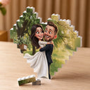 Custom Photo, Art Design, Gift For Couples, Top Market, Romantic, Photo - Caricature - With BG - Custom Photo Caricature Couple Anniversary Romantic - Personalized Building Brick Blocks