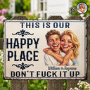 Custom Photo, Art Design, Summer, Gift For Couples, Humorous, Photo - Caricature - Remove BG - Custom Photo Caricature Couple Summer This Is Our Happy Place - Personalized Classic Metal Signs