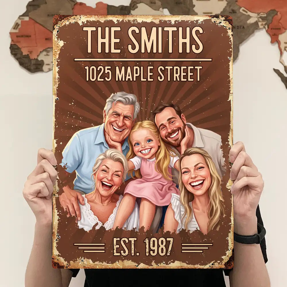 Custom Photo, Art Design, Family, Humorous, Photo - Caricature - Remove BG - Custom Photo Caricature Family Together - Personalized Classic Metal Signs