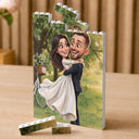 Custom Photo, Art Design, Gift For Couples, Top Market, Romantic, Photo - Caricature - With BG - Custom Photo Caricature Happy Couple Anniversary - Personalized Building Brick Blocks
