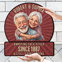 Custom Photo, Art Design, Gift For Couples, Old Couples, Wedding Anniversary, Humorous, Photo - Caricature - Remove BG - Custom Photo Caricature Vintage Annoying Each Other - Personalized Custom Shaped Wood Sign