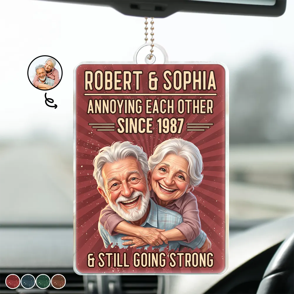 Custom Photo Caricature Vintage Annoying Each Other - Personalized Acrylic Car Hanger