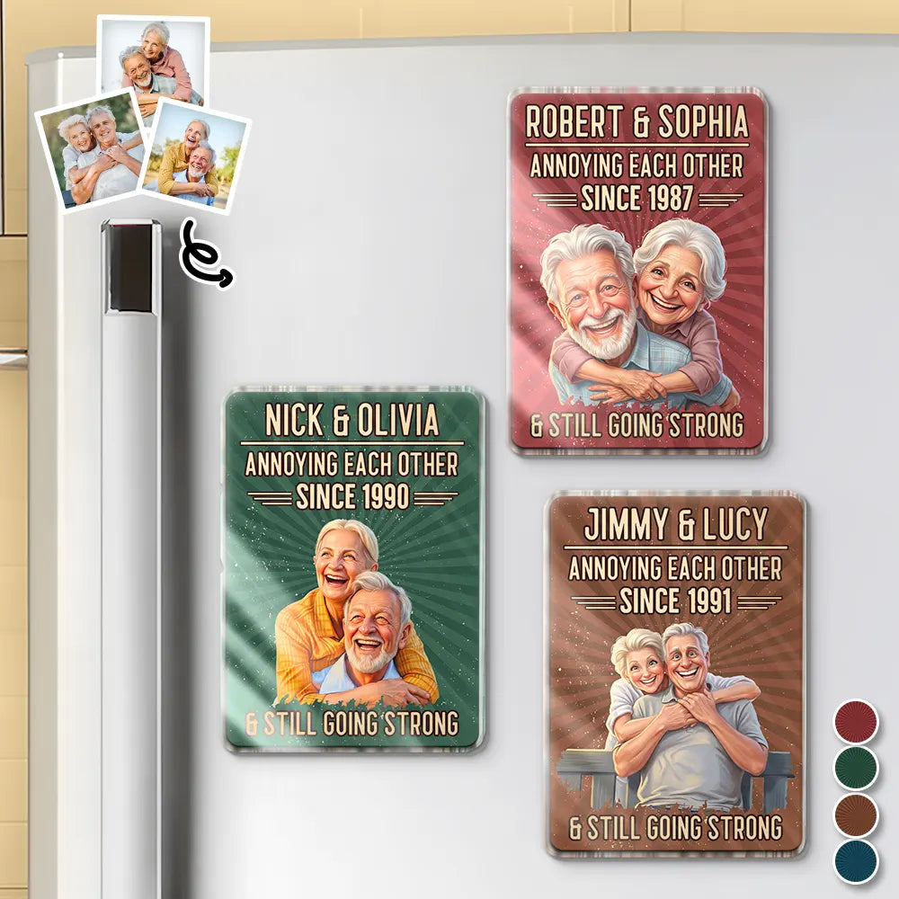 Custom Photo Caricature Vintage Annoying Each Other - Personalized Acrylic Magnet