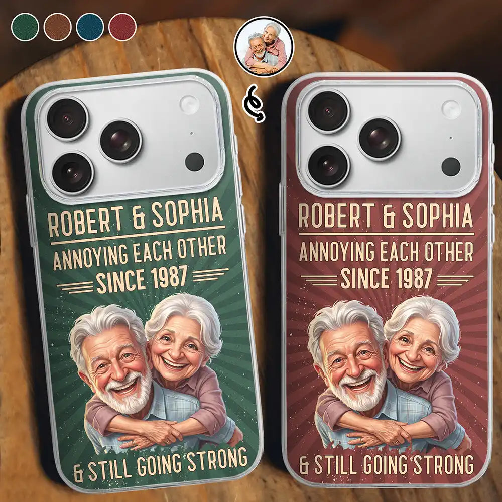 Custom Photo Caricature Vintage Annoying Each Other - Personalized Clear Phone Case