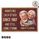 Custom Photo, Art Design, Gift For Couples, Old Couples, Wedding Anniversary, Humorous, Photo - Caricature - Remove BG - Custom Photo Caricature Vintage Annoying Each Other - Personalized Doormat