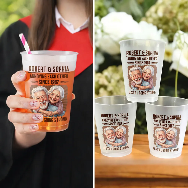 Custom Photo, Art Design, Gift For Couples, Old Couples, Humorous, Photo - Caricature - Remove BG - Custom Photo Caricature Vintage Annoying Each Other - Personalized Frosted Cups