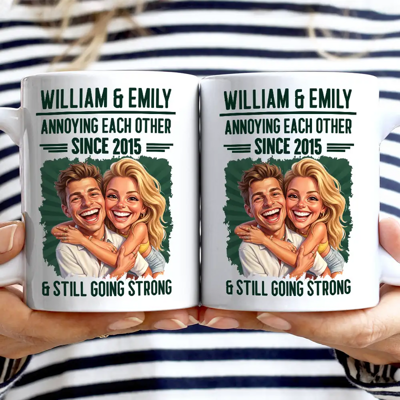 Custom Photo, Art Design, Gift For Couples, Old Couples, Wedding Anniversary, Humorous, Photo - Caricature - Remove BG - Custom Photo Caricature Vintage Annoying Each Other - Personalized Mug