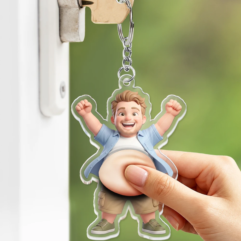 Custom Photo,Art Design,Family,Humorous,Photo - Belly FreeStyle Pose Cartoon Figure - Custom Photo Cartoon Belly Character Family Member And Pet - Personalized Squishy Acrylic Keychain